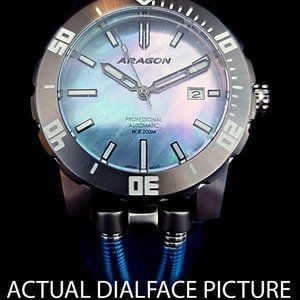 NEW! Aragon Biker Watch Automatic 44mm Stainless w Mother-of-Pearl DiveMaster